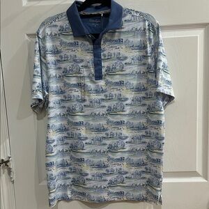 NEW WAlter Hagen Clubhouse, Blue Scenic Print Polo Shirt